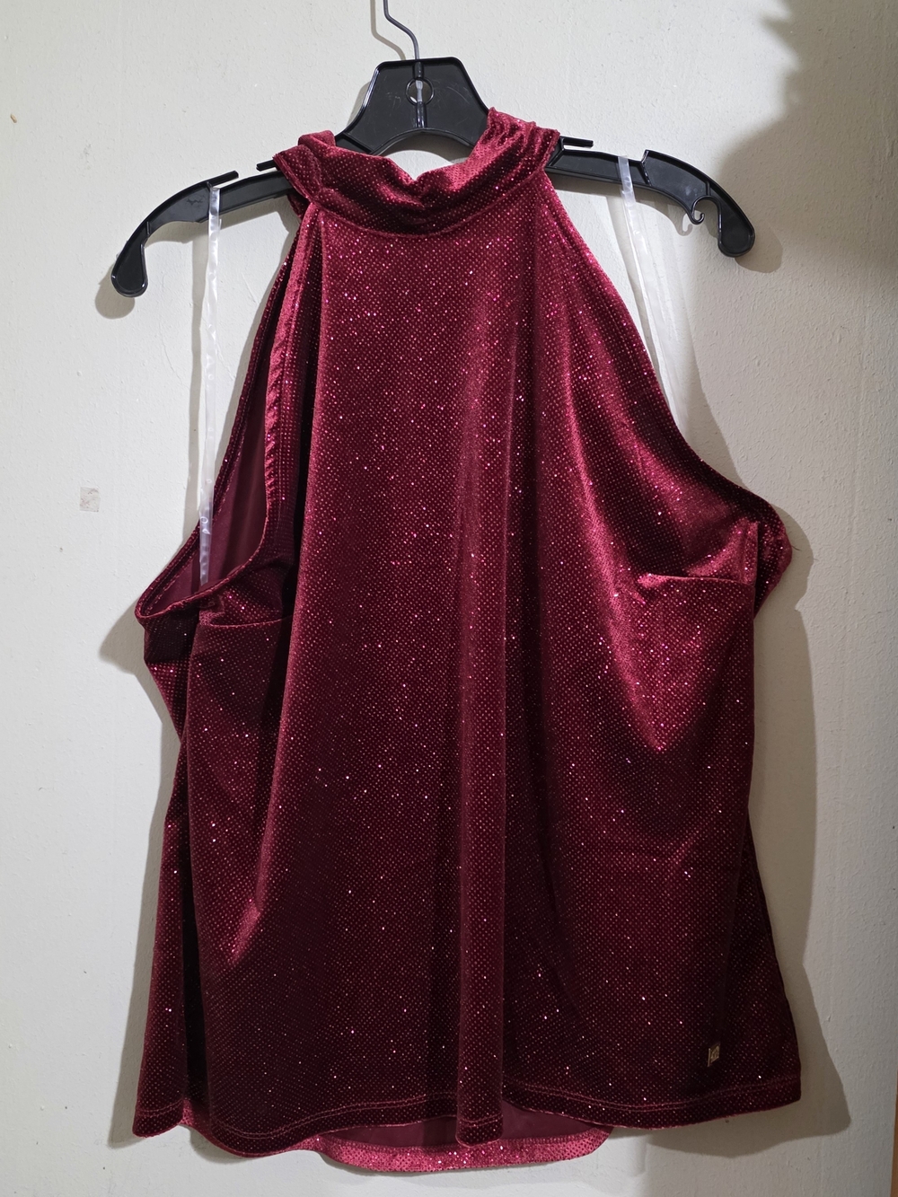ANNKLEN Sparkle Velvet Halter Dress Top - Burgundy SIZE XL